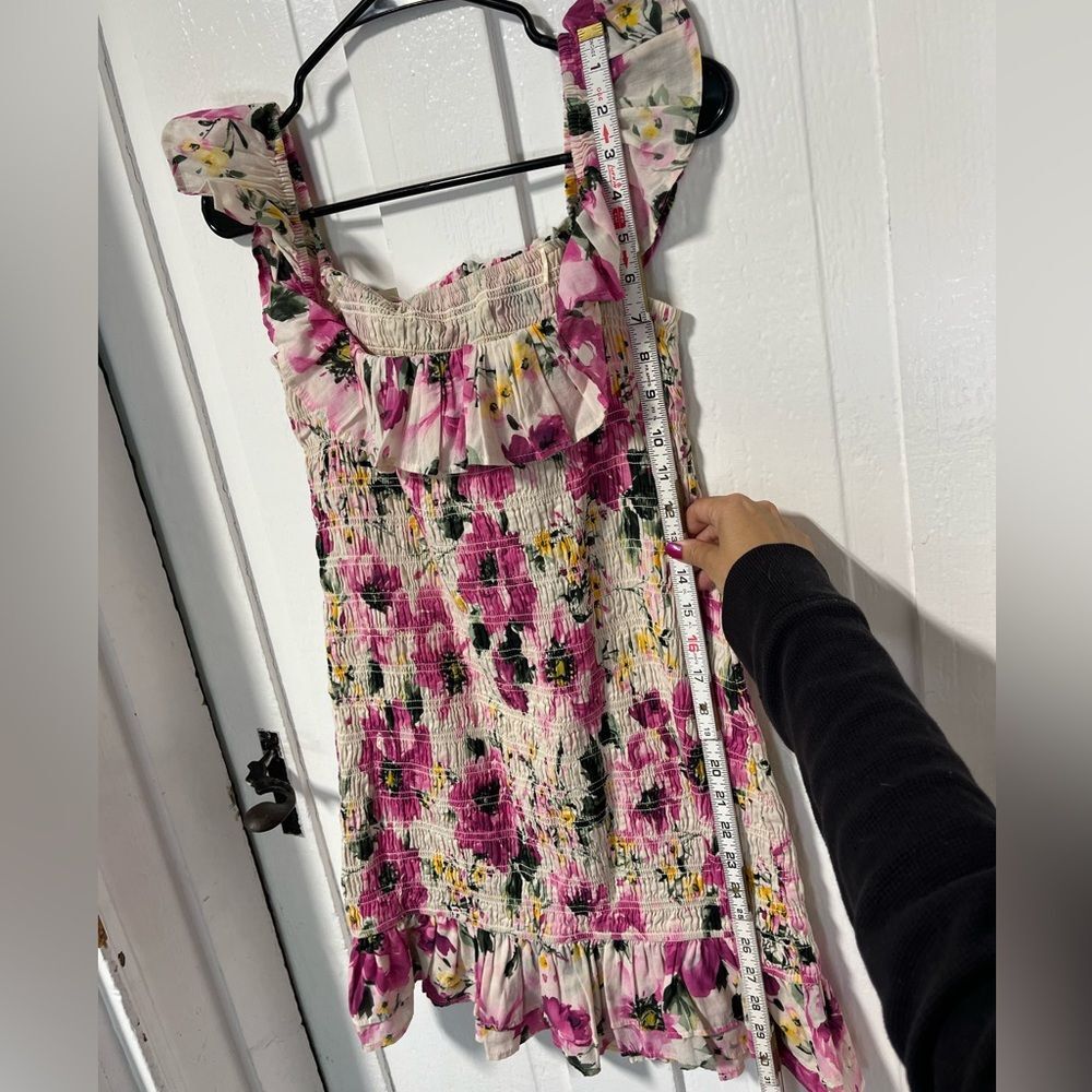 NWT Abercrombie & Fitch Off the shoulder pink floral smocked dress large Petite - Picture 8 of 8